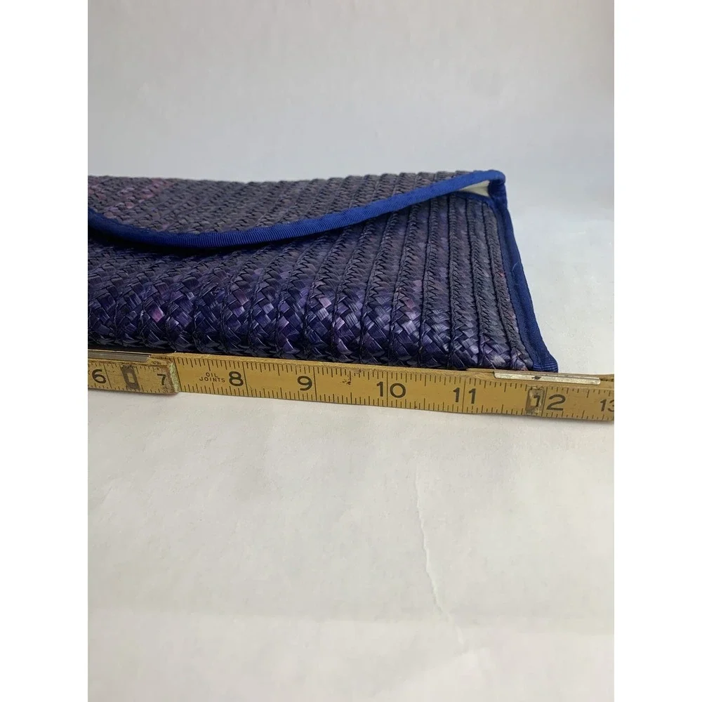 Vintage Large Purple Woven Raffia Envelope Clutch Purse Handbag Beachy Coastal